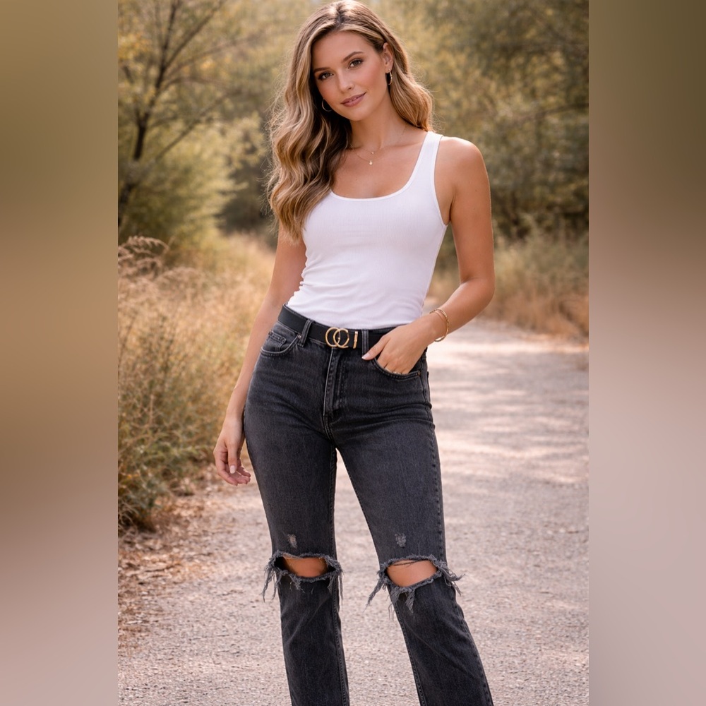 Abercrombie & Fitch High-Rise Washed Black Distressed Jeans
